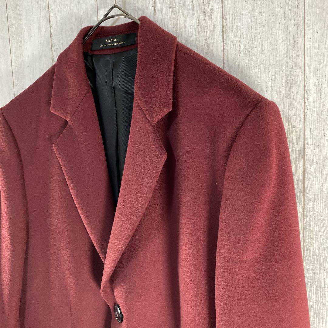 【美品】 ZARA ザラ　バーガンディ チェスターコート　メンズアウター　S
