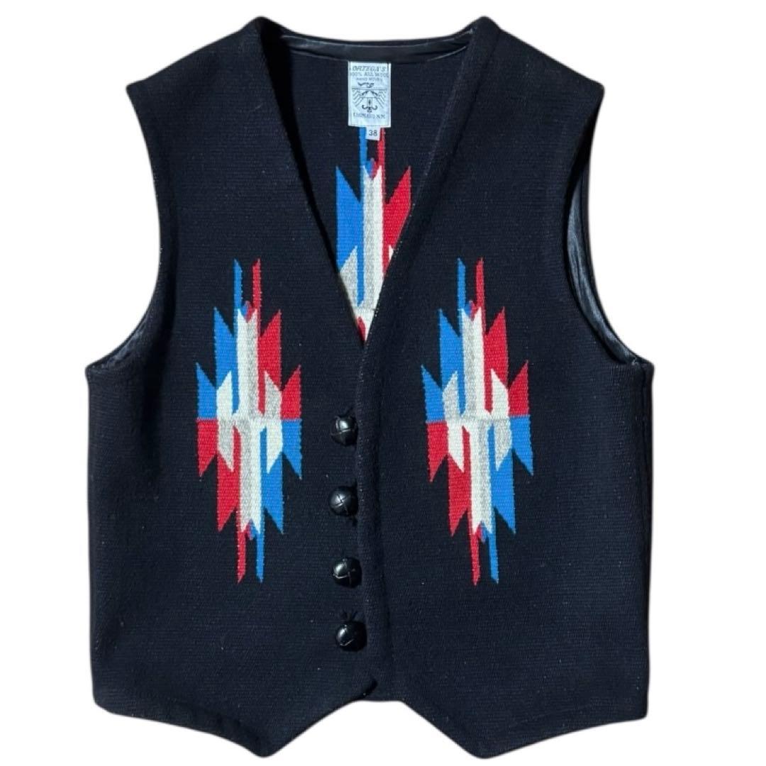 ORTEGA S オルテガ ウール チマヨベスト ブラック 38 くるみボタンM Ortega s