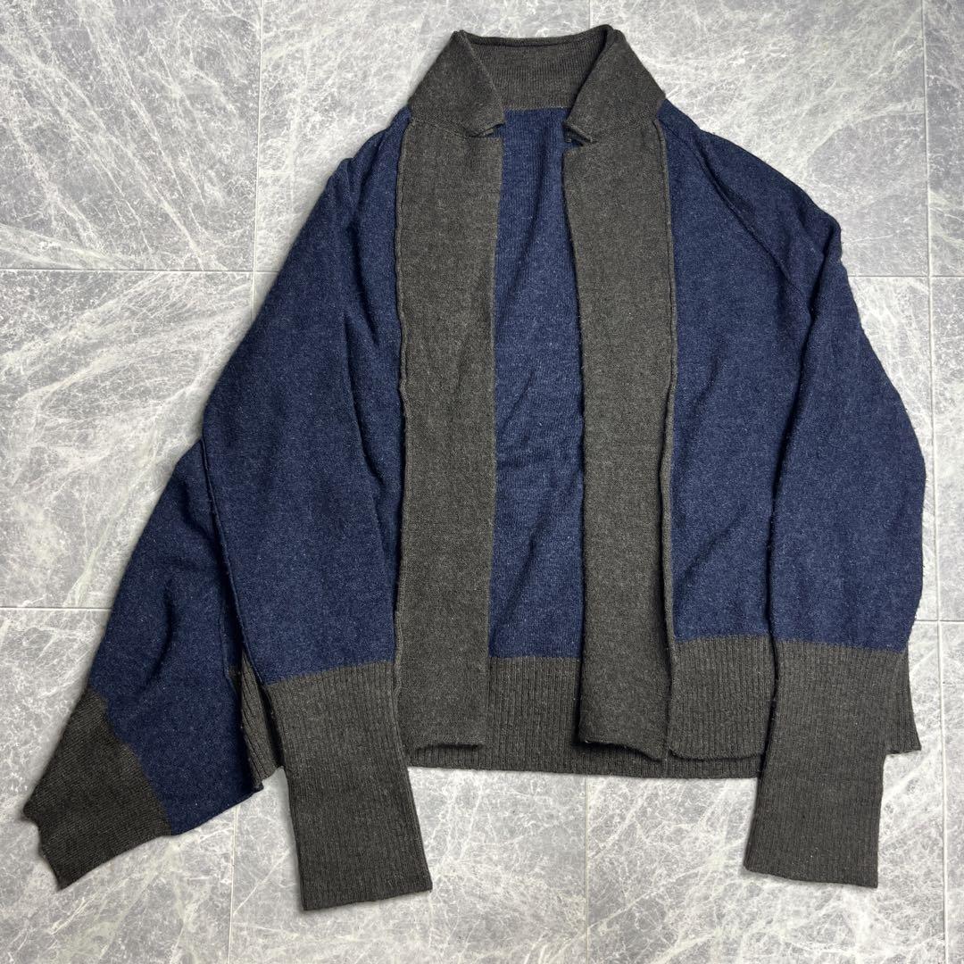 Y\'s デザイン　変形カーディガン　2サイズ　LAINEWOOL バイカラー
