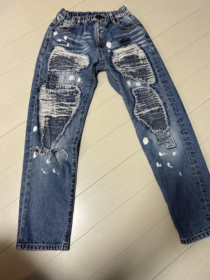 ダメージ加工 ダークブルーデニムパンツ