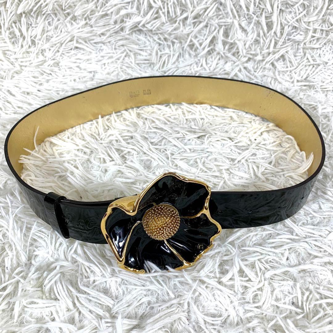 D&G ドルガバ 花バックル エナメルベルト 黒 レディース 女性用