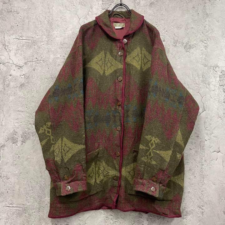 US古着◆ ウール混  ブランケットジャケット ブルゾン メンズL