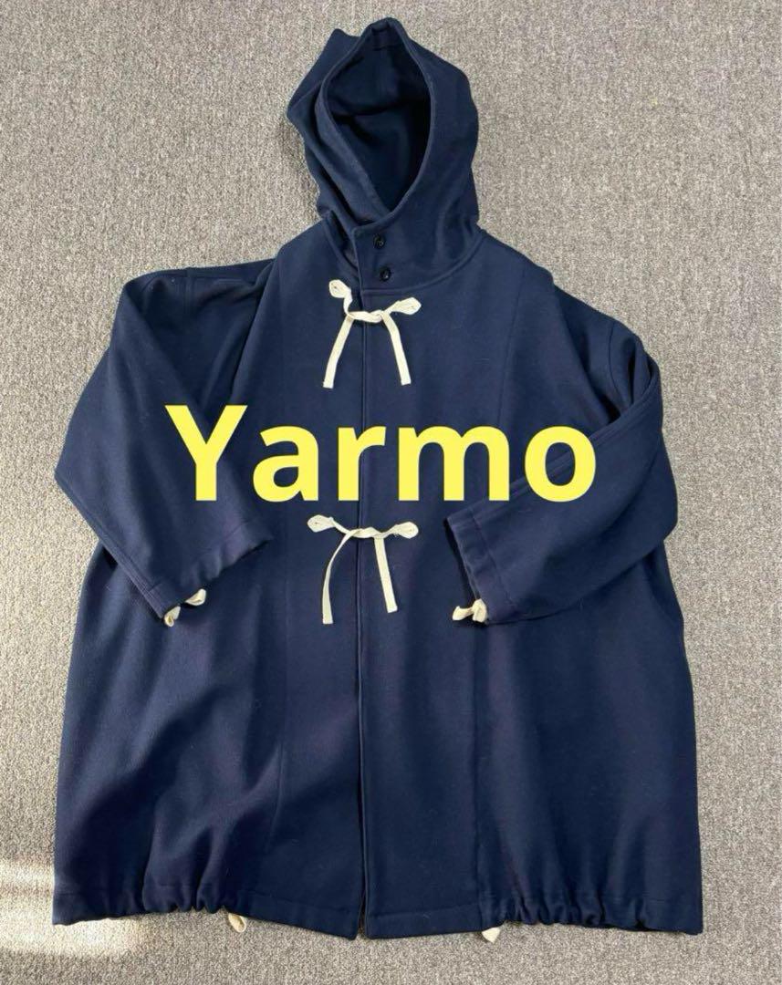 YARMO ネイビー　ゆったり　メルトン　フード　ロング　コート　ヤーモ