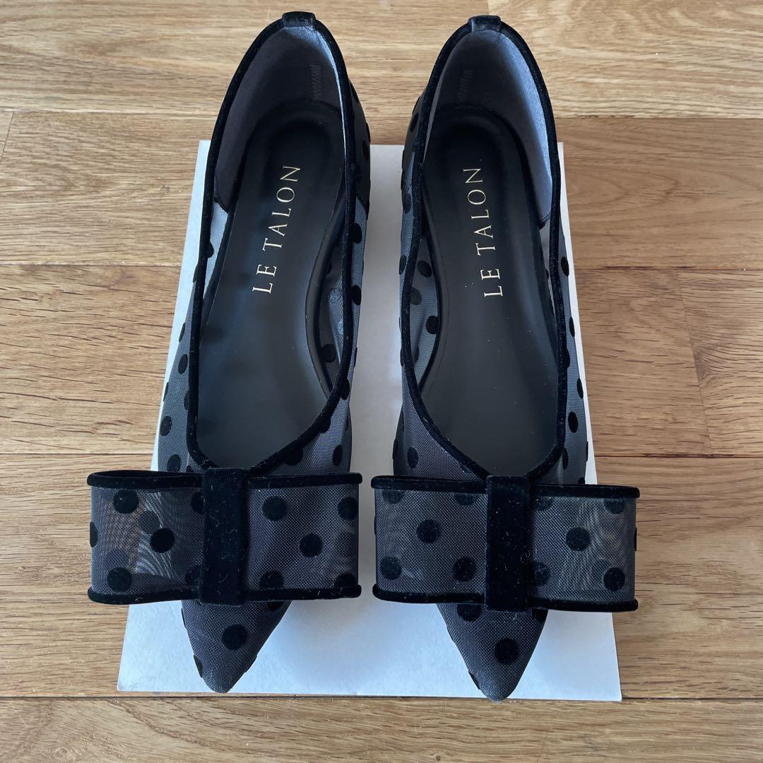 LE TALON（ルタロン）ポインテッド ドット チュール リボン シューズ