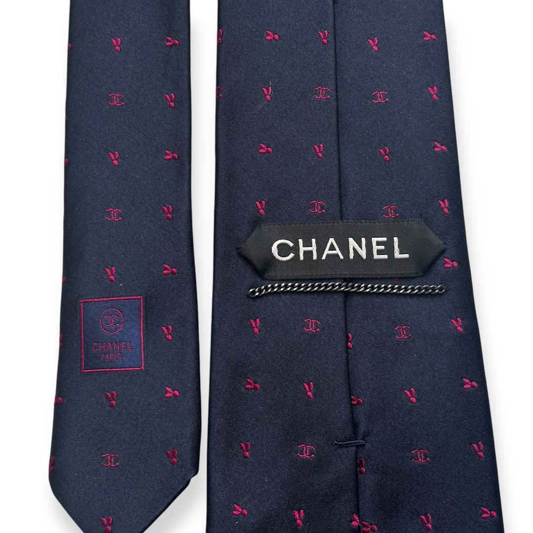 美品✨CHANEL ネクタイ　シャネル ココマーク　チェーン　ジャガード