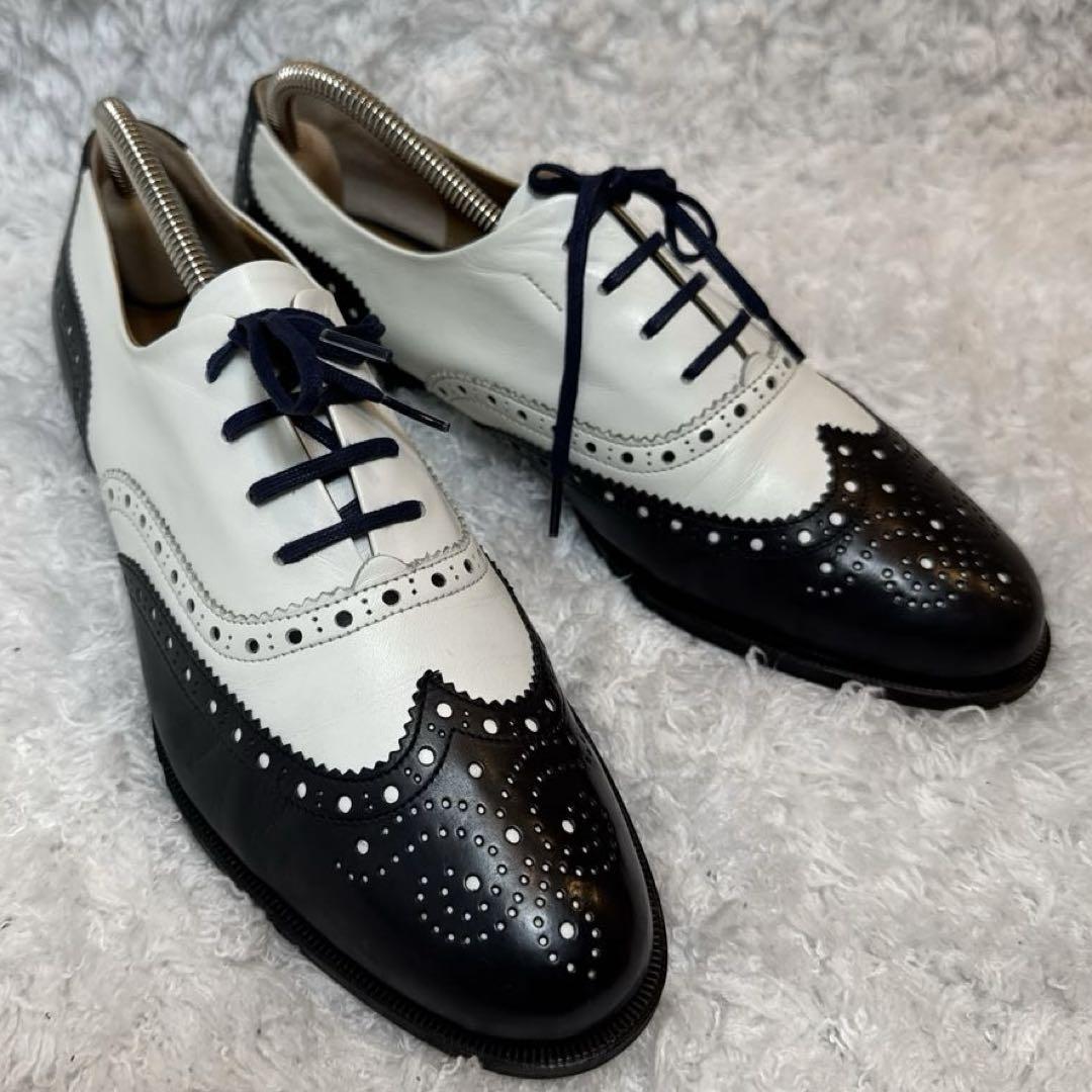 HIROFU ウィングチップ 白　紺 23.5cm ドレスシューズ　レザー