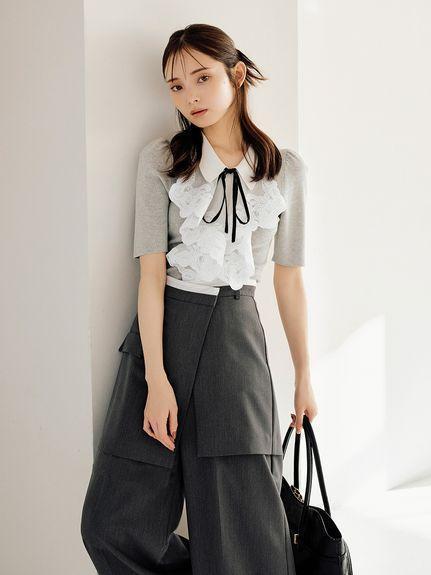 【新品】SNIDEL ラッフル刺繍ニットプルオーバー LGRY フリー