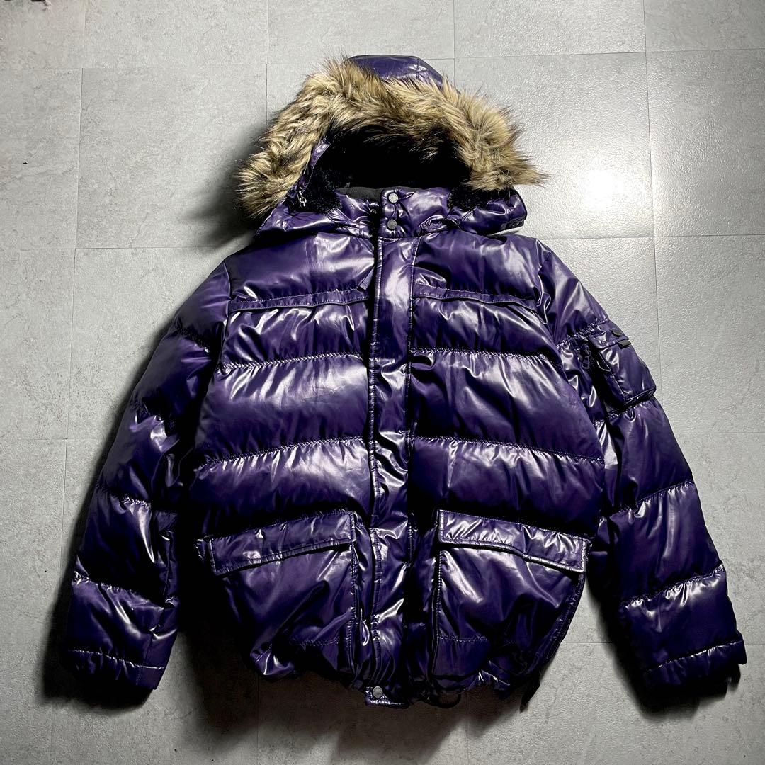 激渋✨️ 00s Y2K ダウンジャケット ファー 光沢 パープル お兄系