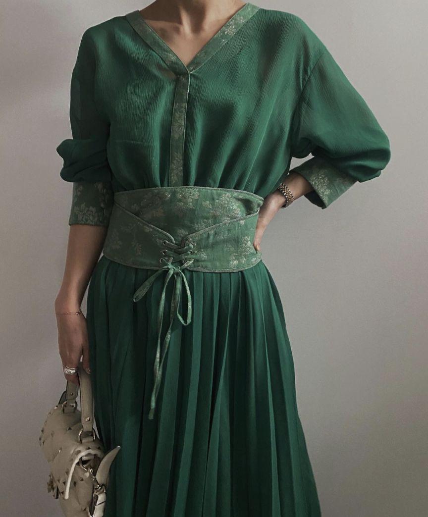 CLAIRE JACQUARD PLEATS DRESS