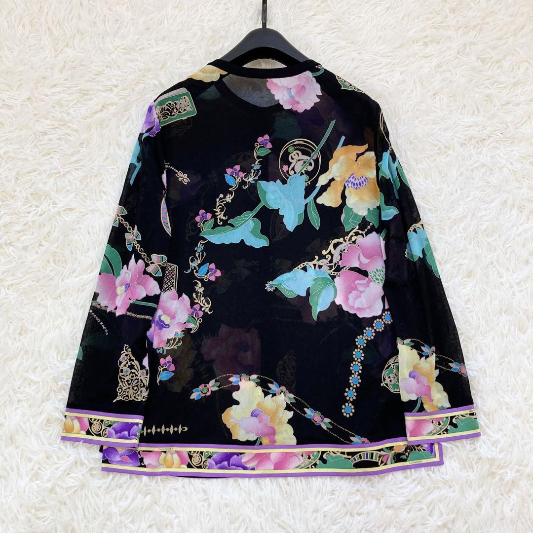 レオナール シースルーカーディガン トリム 花柄 カンカン素材