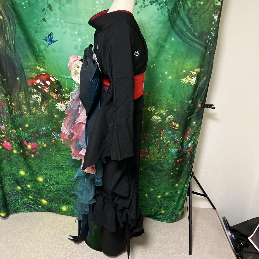 匿名配送】着物 黒紋付 リメイク 正絹 ゴシックドレス 黒 ブラック