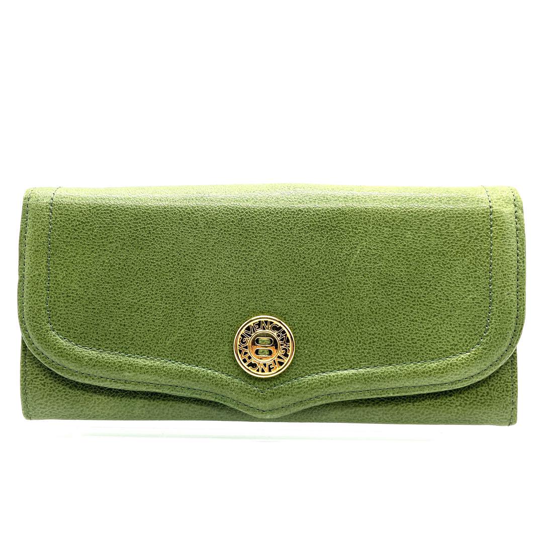 希少】 ジバンシー ヴィンテージ レザー がま口 長財布 グリーン