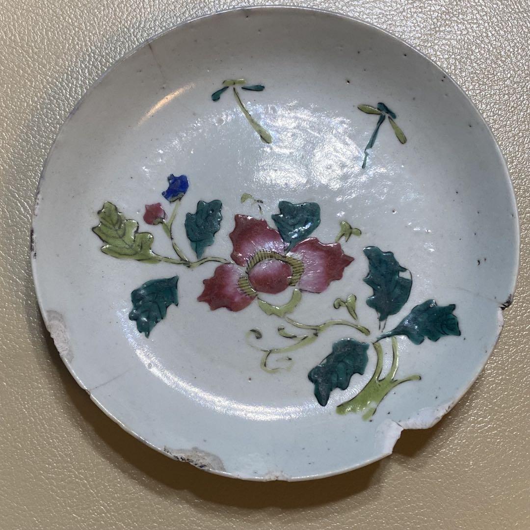 【海】清時代保証　多福多寿  粉彩中皿　在銘　本物保証　骨董品 時代品 中国美術 No.9 中国 清時代 粉彩 花卉蝠紋 蓝釉小椀 大清