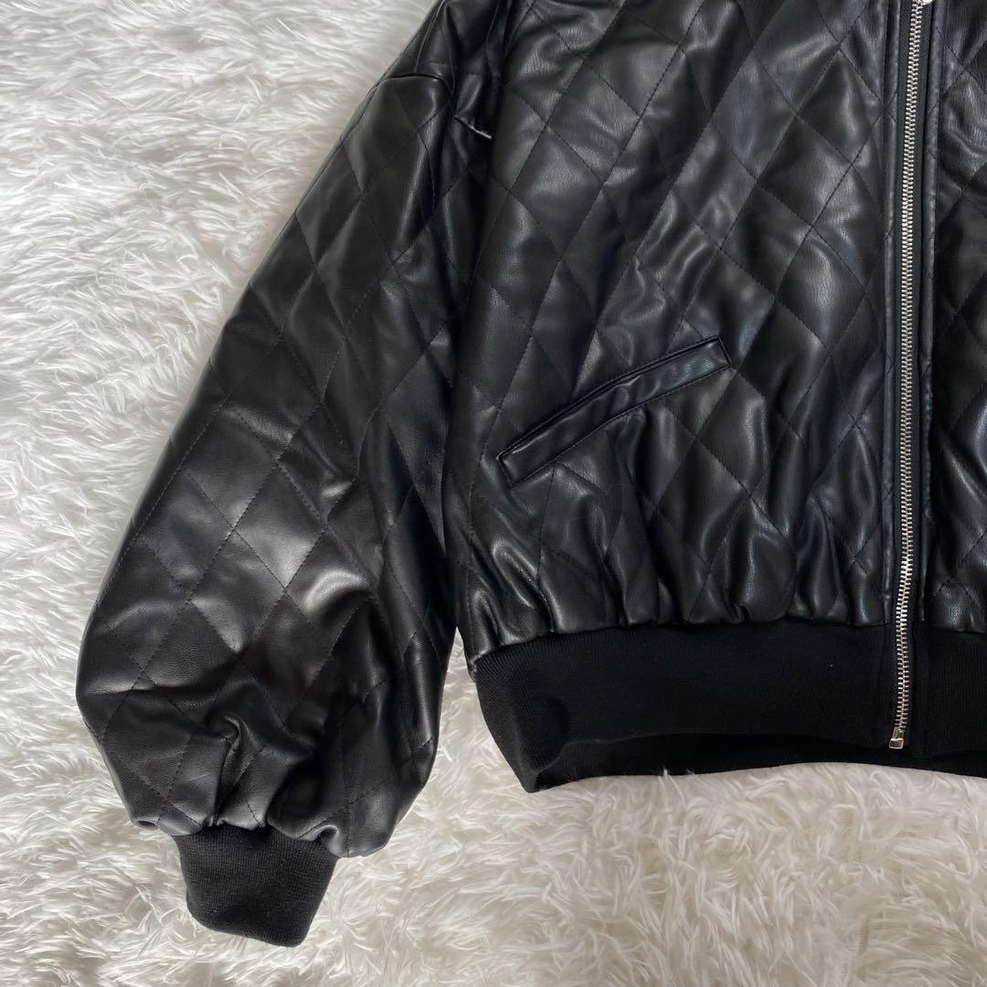 美品】ZARA キルティング フェイクレザージャケット ブラック L