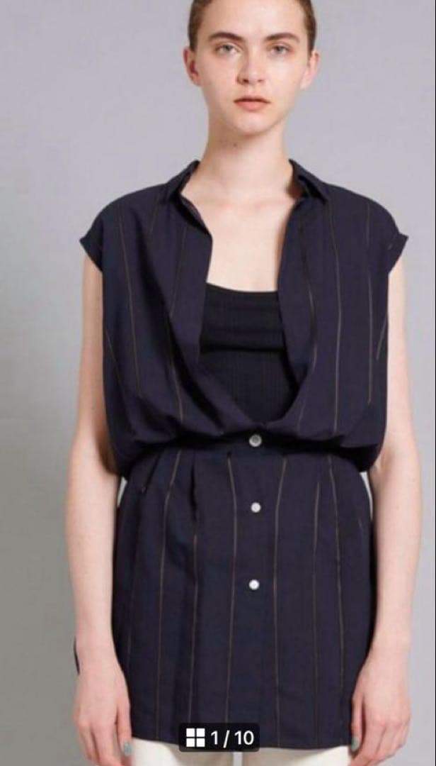 CINOH チノ/涼やか/ストライプブラウジングスリーブレスシャツ/サイズM CINOH チノ/涼やか/ストライプブラウジングスリーブレスシャツ/サイズM