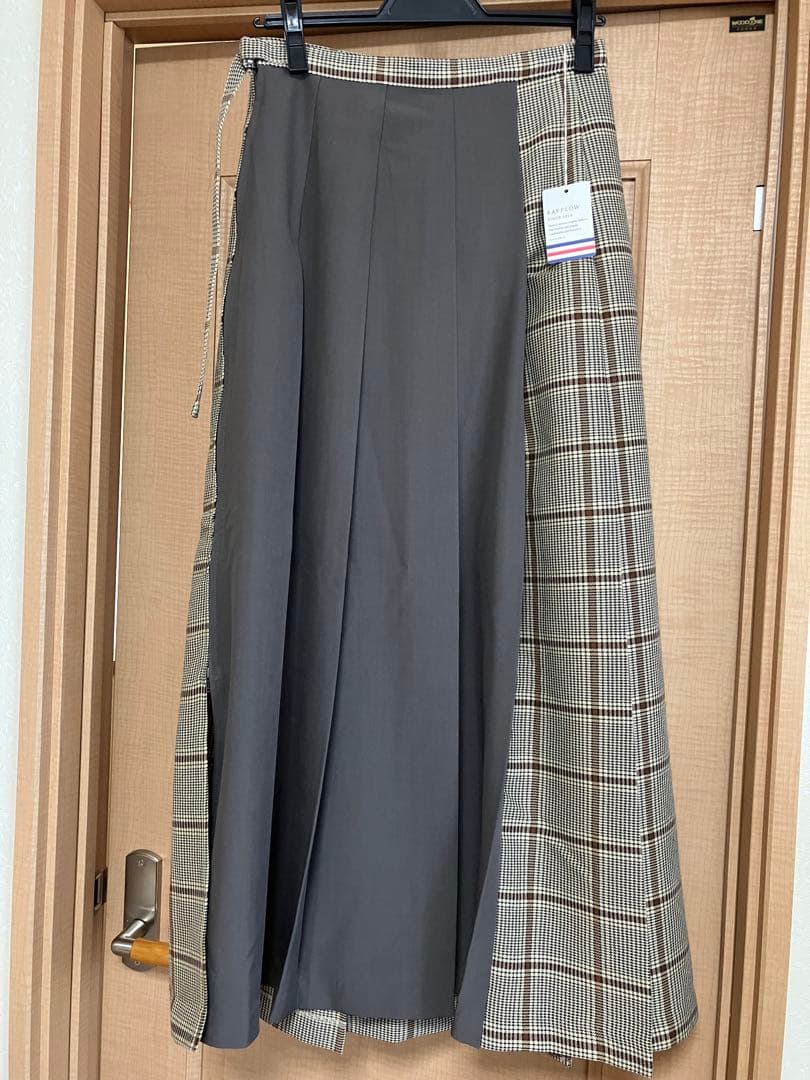 BAYFLOW ロングプリーツスカート ベージュチェック