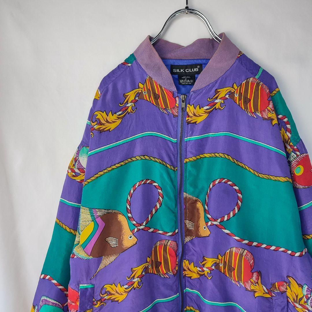 【SILK CLUB マリン柄シルクライトアウターSジャンパージャケット】 古着