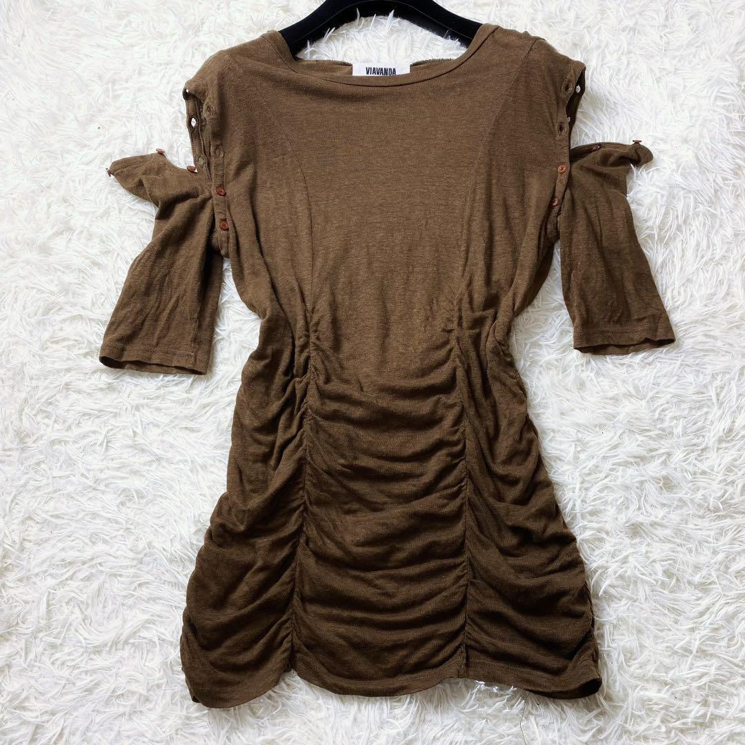 2美品 VIAVANDA ヴィアヴァンダ 2way Linen Tops リネン100% 麻