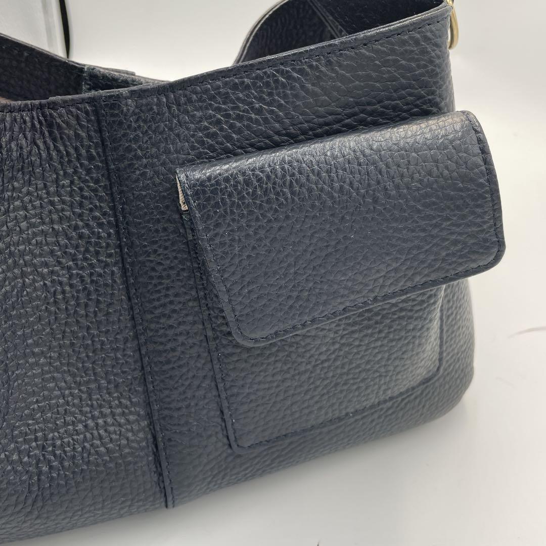 ATAO chivy 2way シボ革 ショルダー ハンドバッグ ネイビー