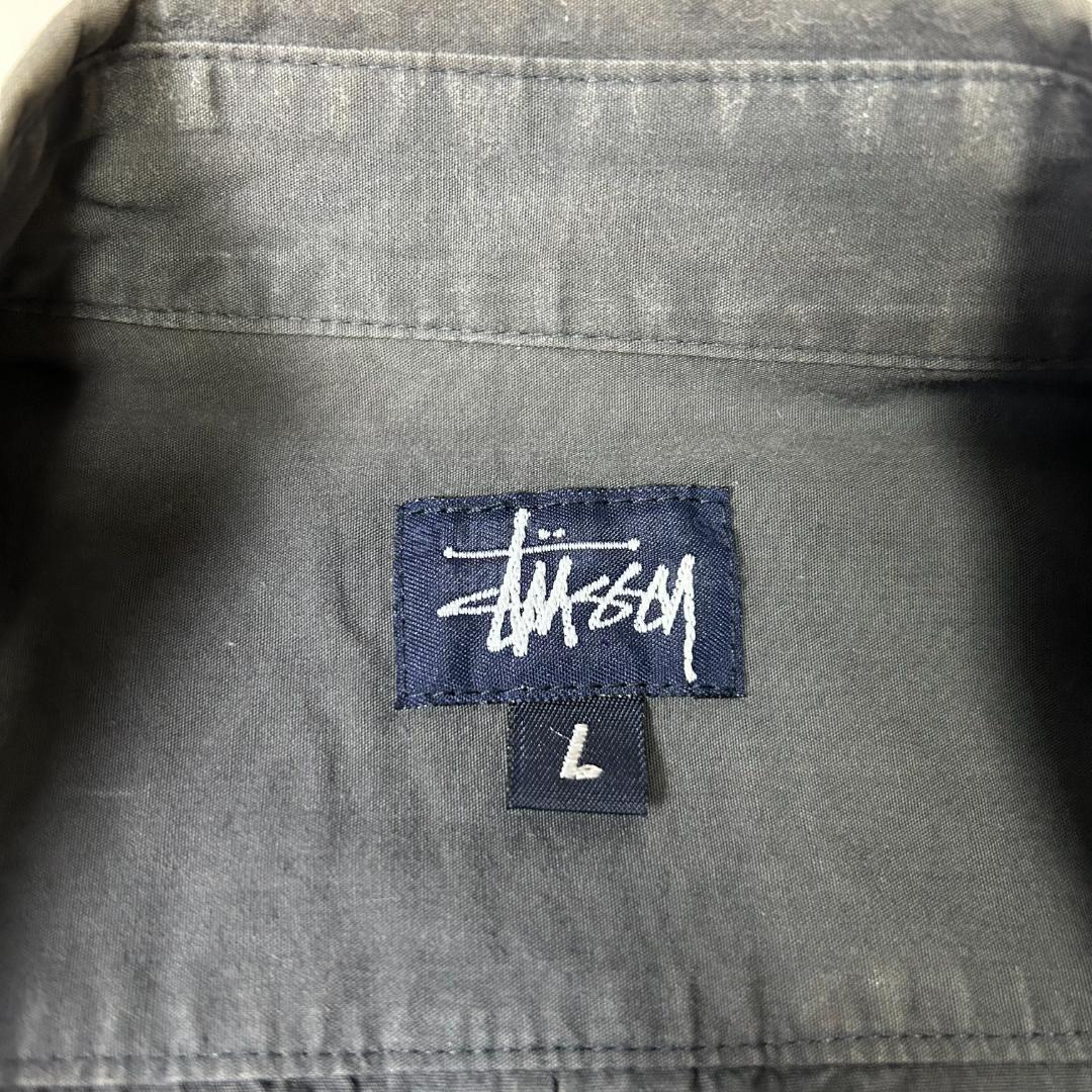 90s 紺タグ USA製 OLD STUSSY ワークシャツ 半袖 グレー L