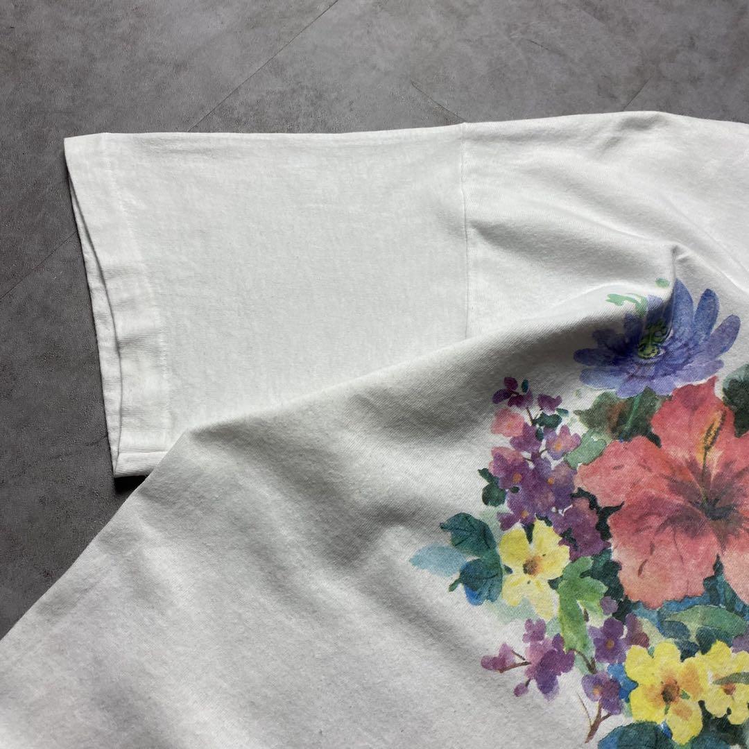 入手困難】90s 水彩画 アート 花柄 Tシャツ シングルステッチ