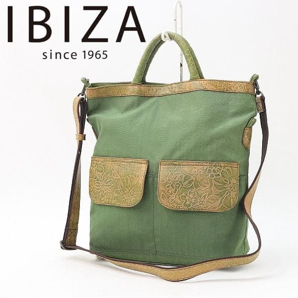 B454■IBIZA イビサ ナイロン×レザー ハンド ショルダー バッグ 8,568円
