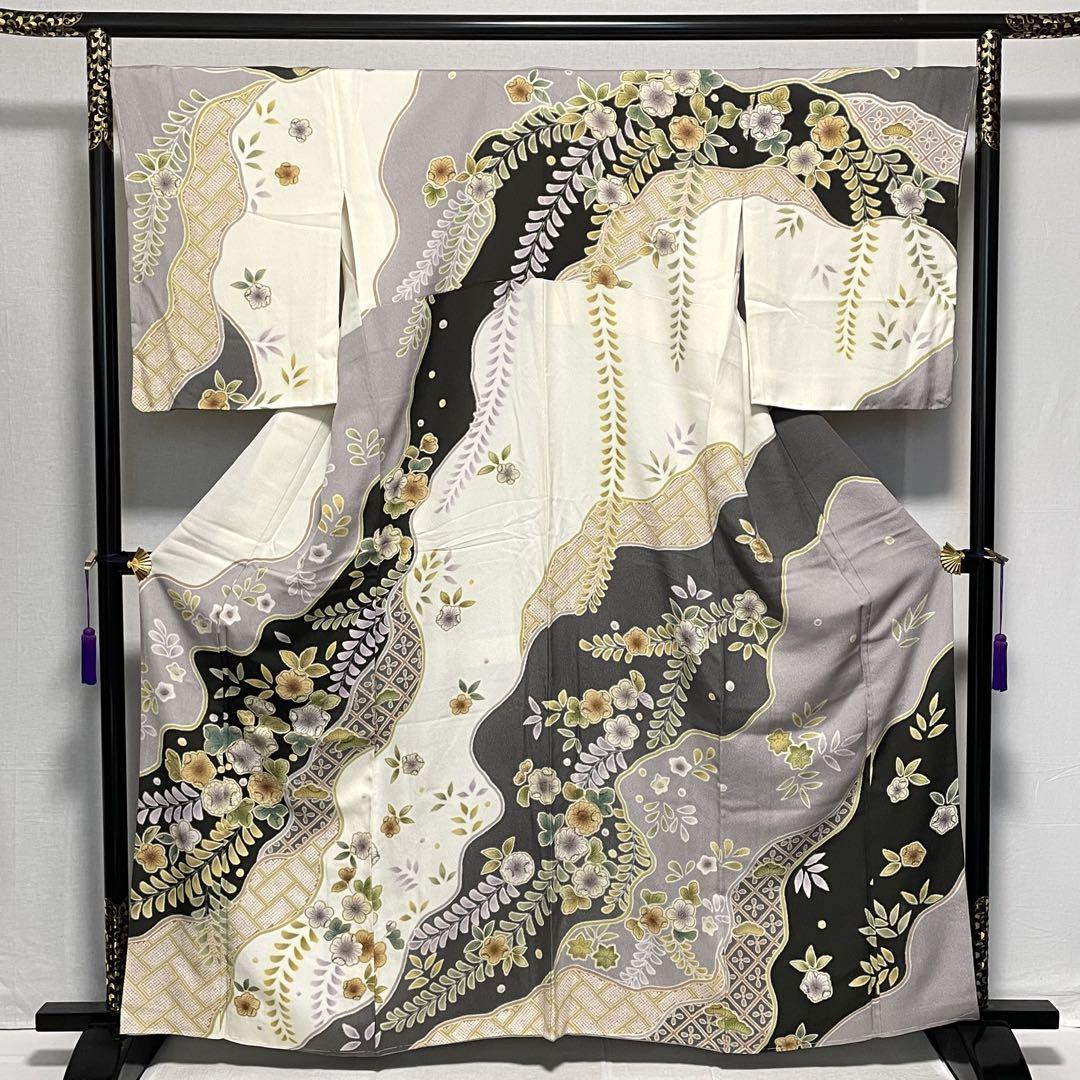 D596 訪問着 辻ヶ花 丹後ちりめん 正絹 着物 袷 しつけ糸付き未使用極美品