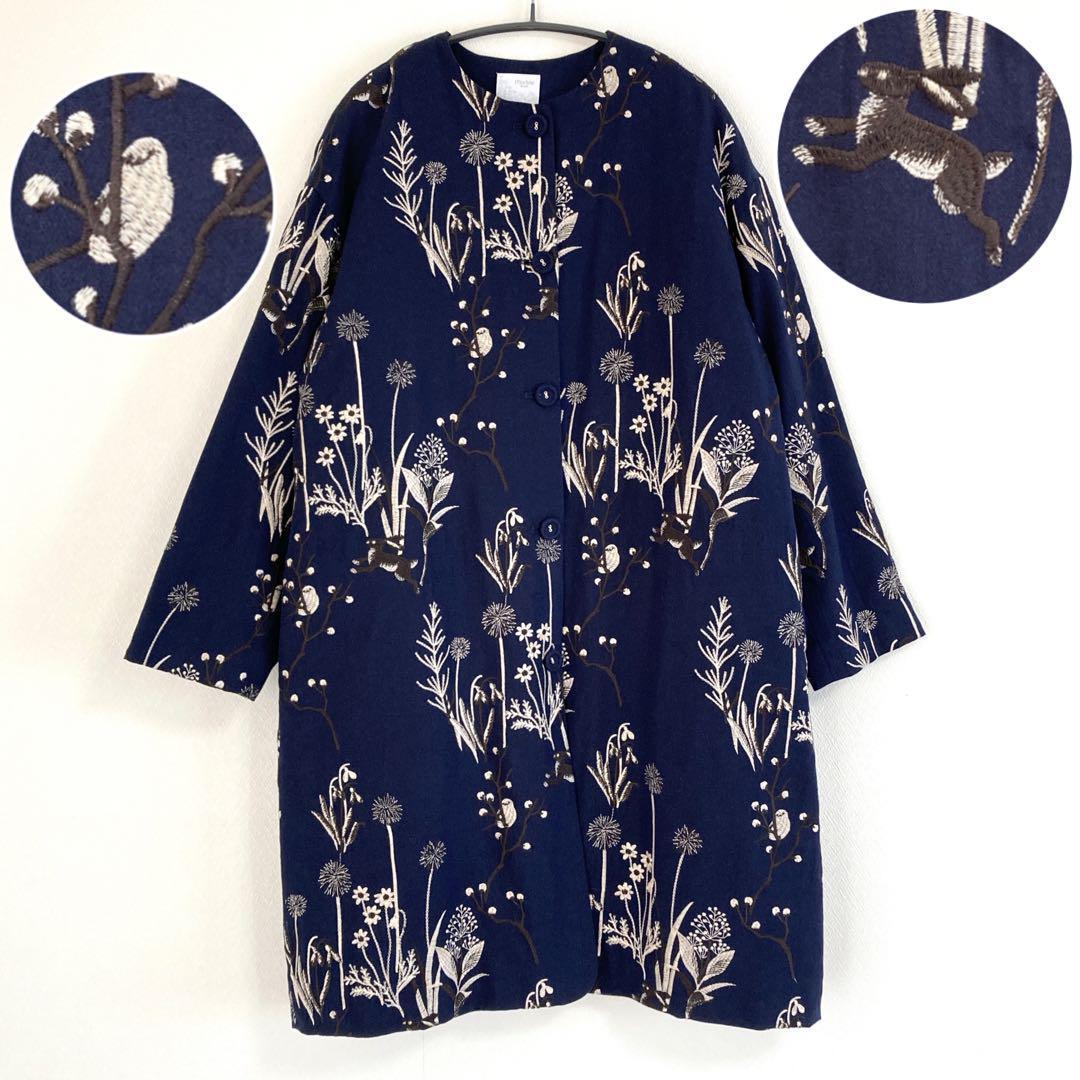マーブルシュッド　刺繍　コート　EMB higotai Coat　ネイビー　F