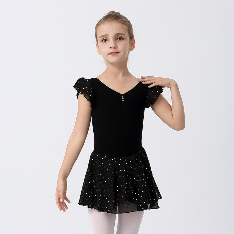 新作 新品 レオタード ブラック 110 ラメ スカート付 バレエ 体操