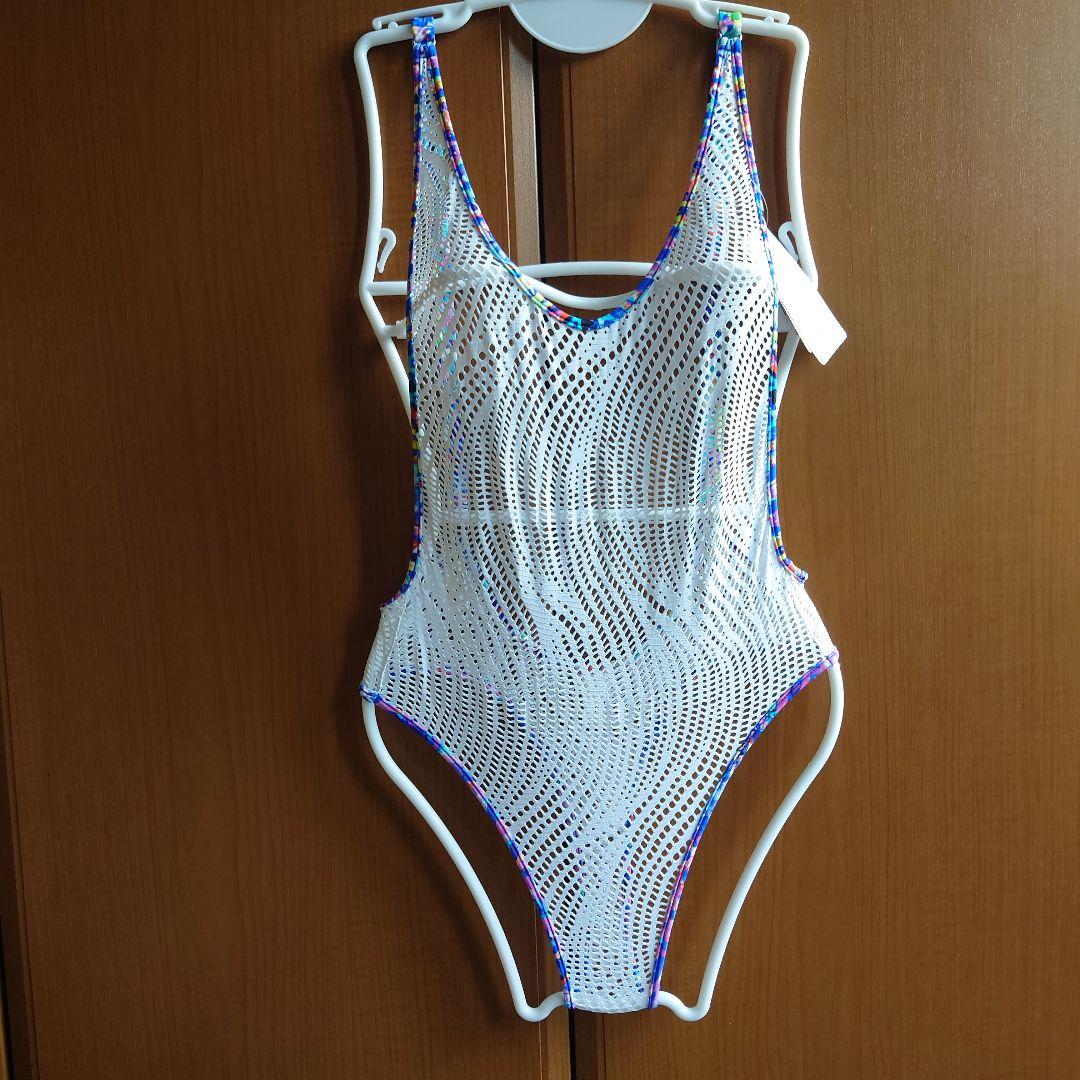 wicked weasel マルチホワイトシースルーメッシュワンピース水着