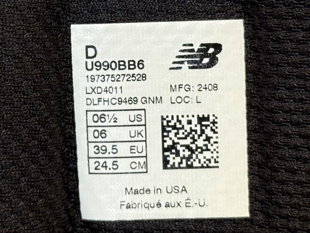 国内正規品！ブラック New Balance U990BB6 V6 24.5