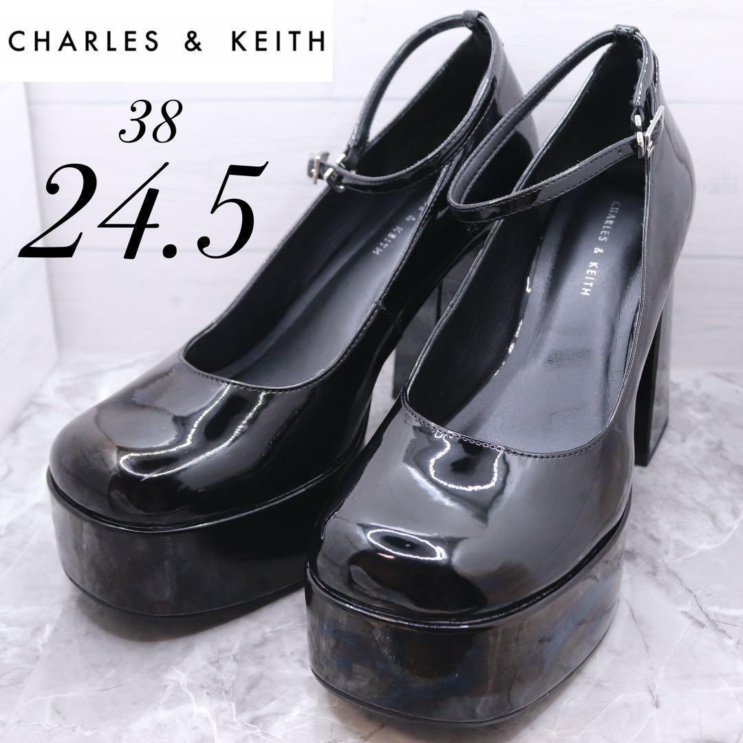 charles&keithチャールズアンドキース　エナメル厚底パンプス24.5黒