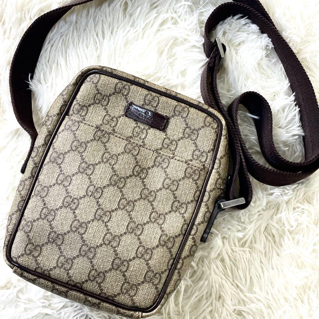 グッチ　GUCCI ショルダーバッグ　PVC ブラウン系　斜め掛け　レディース