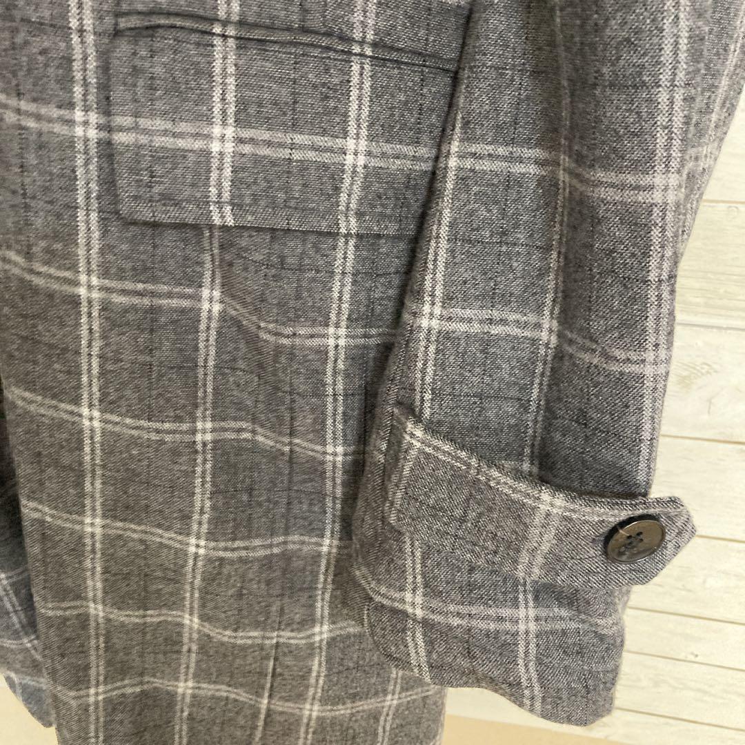 renoma homme レノマオム チェック柄 ロング フード付コート LL