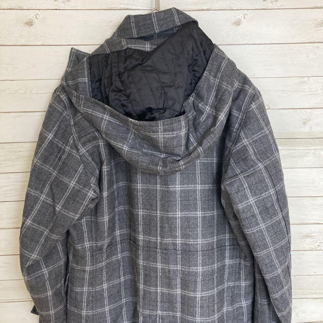 renoma homme レノマオム チェック柄 ロング フード付コート LL