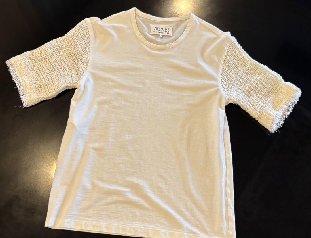 ホワイト メッシュ袖 フリンジ Tシャツ｜レディース／MM6｜S M