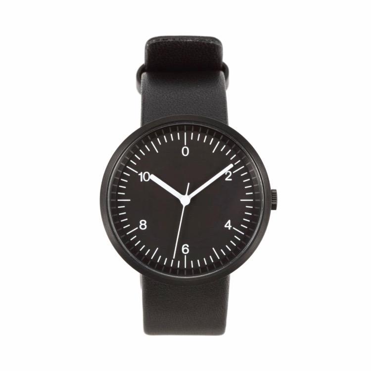 美品★無印良品★腕時計・Ｗａｌｌ　Ｃｌｏｃｋ・黒　バンド：黒革　ＭＪ‐ＷＣＷ１⌘