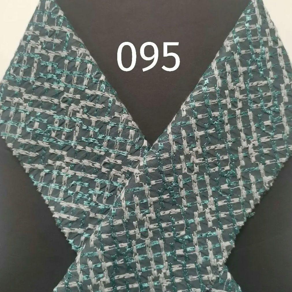 ★半襟【095】斜め格子柄 刺繍半襟 刺し子風 ブルーグレー 半衿