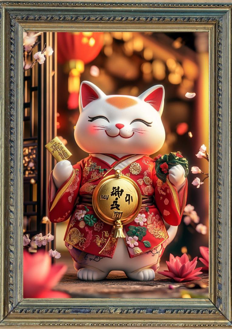 開運絵画　❀金運招財招き猫❀手が常に動く 開運絵画 ❀金運招財招き猫❀手が常に動く