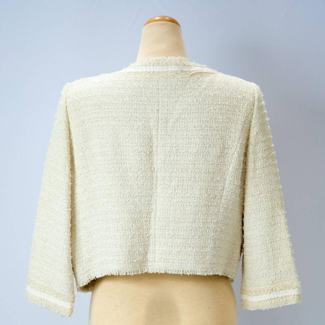 美品　FOXY フォクシー ツイード ジャケット シルク混 ラメ ノーカラー M