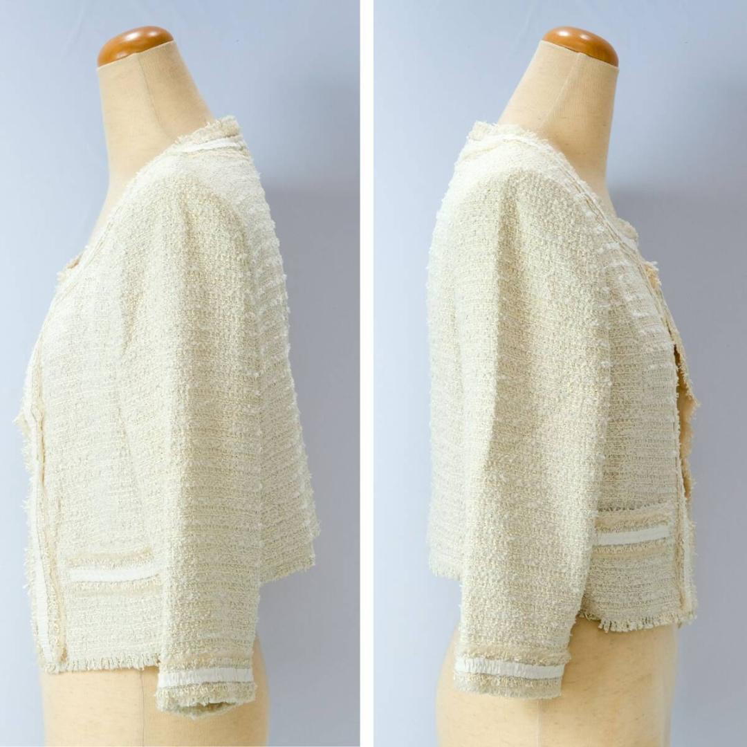 美品　FOXY フォクシー ツイード ジャケット シルク混 ラメ ノーカラー M