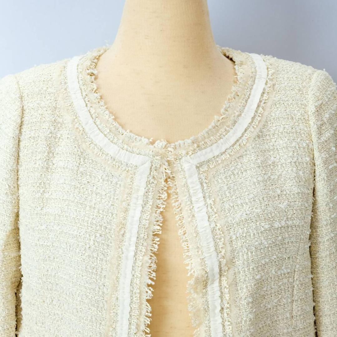 美品　FOXY フォクシー ツイード ジャケット シルク混 ラメ ノーカラー M