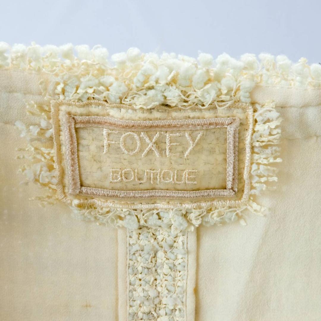 美品　FOXY フォクシー ツイード ジャケット シルク混 ラメ ノーカラー M