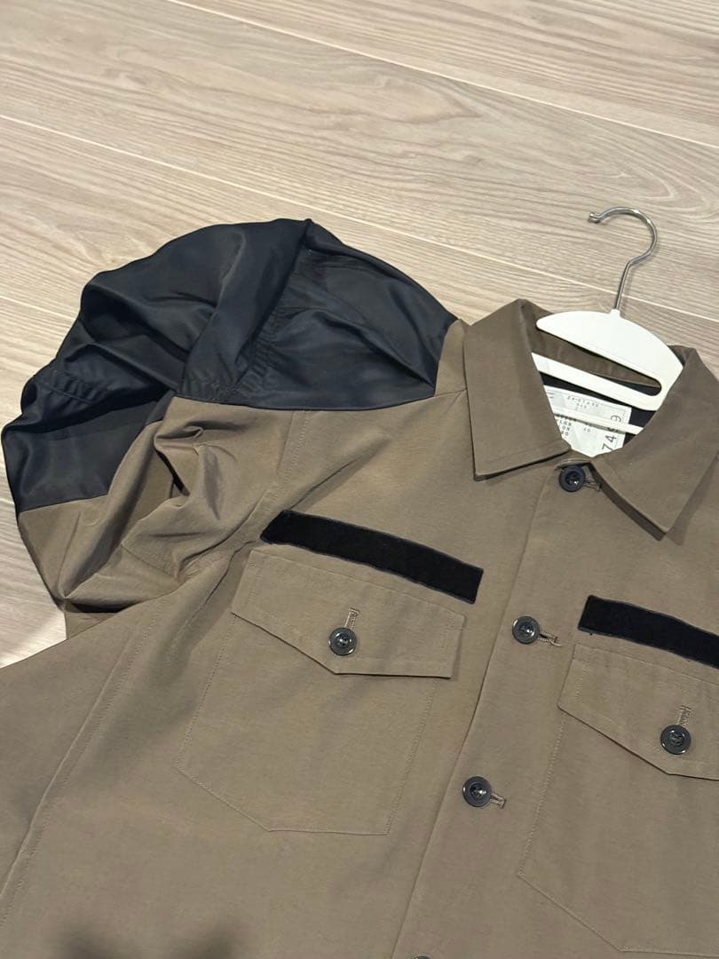 sacai ワンピース ナイロンツイルミックスグログランドレス カーキブラウン sacai ワンピース ナイロンツイルミックスグログランドレス カーキブラウン