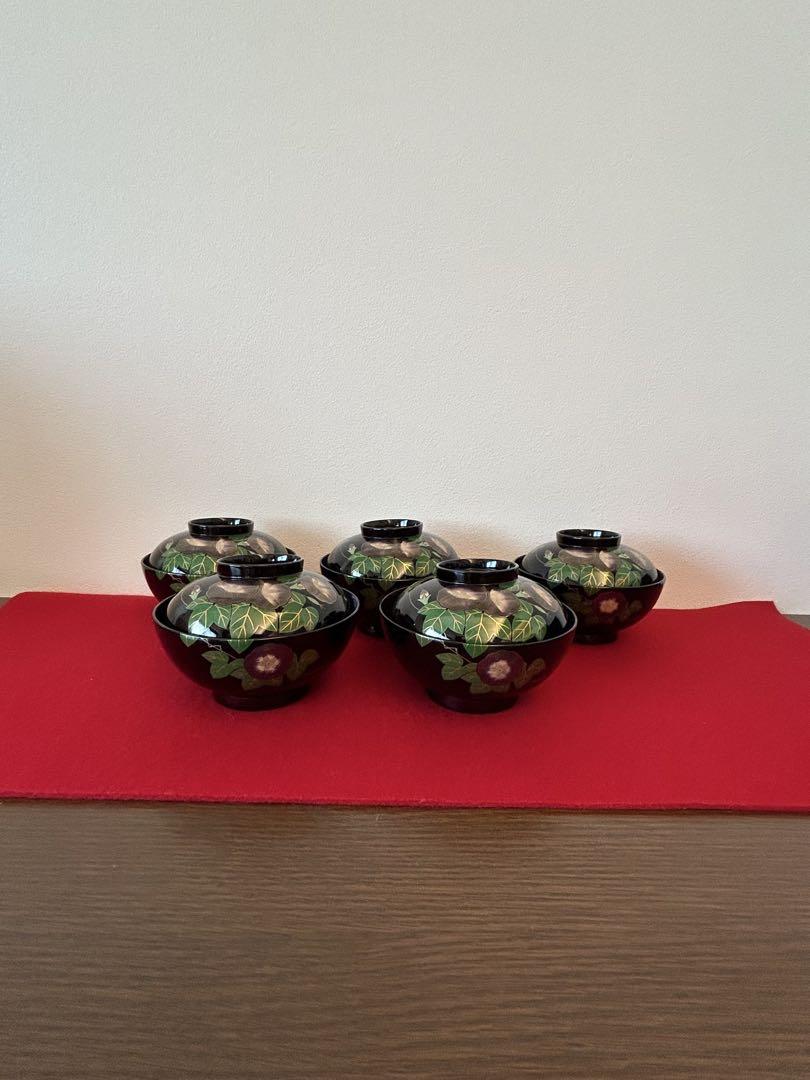 輪島塗　朝顔蒔絵　煮物椀五客