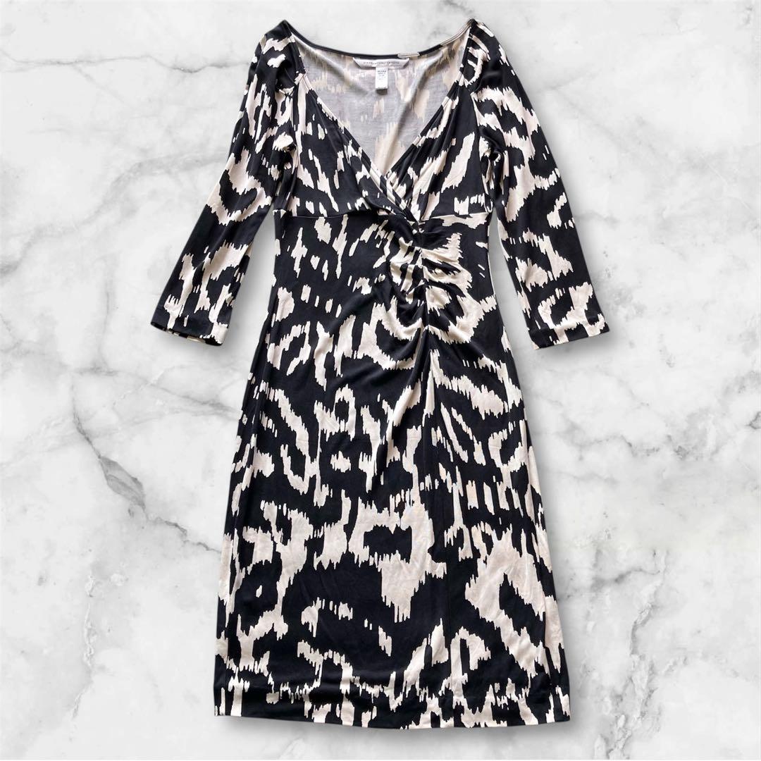 Diane Von Furstenberg 　ワンピース　黒　白　総柄　シルク