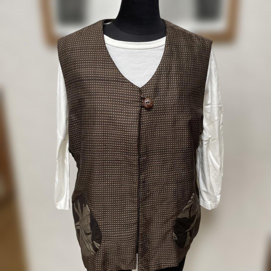 SOLD 着物リメイク ロングベスト 大島紬 M ベスト さらあお 通販