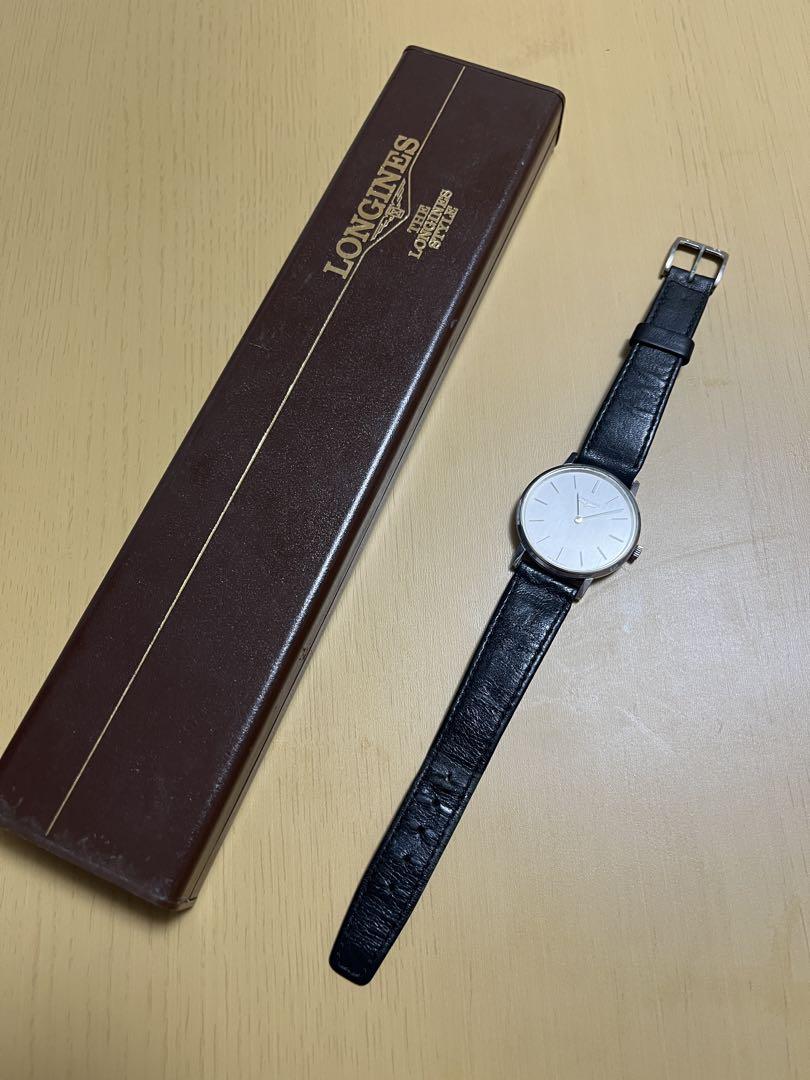 LONGINES 手巻き時計 シルバー文字盤 ブラックレザー