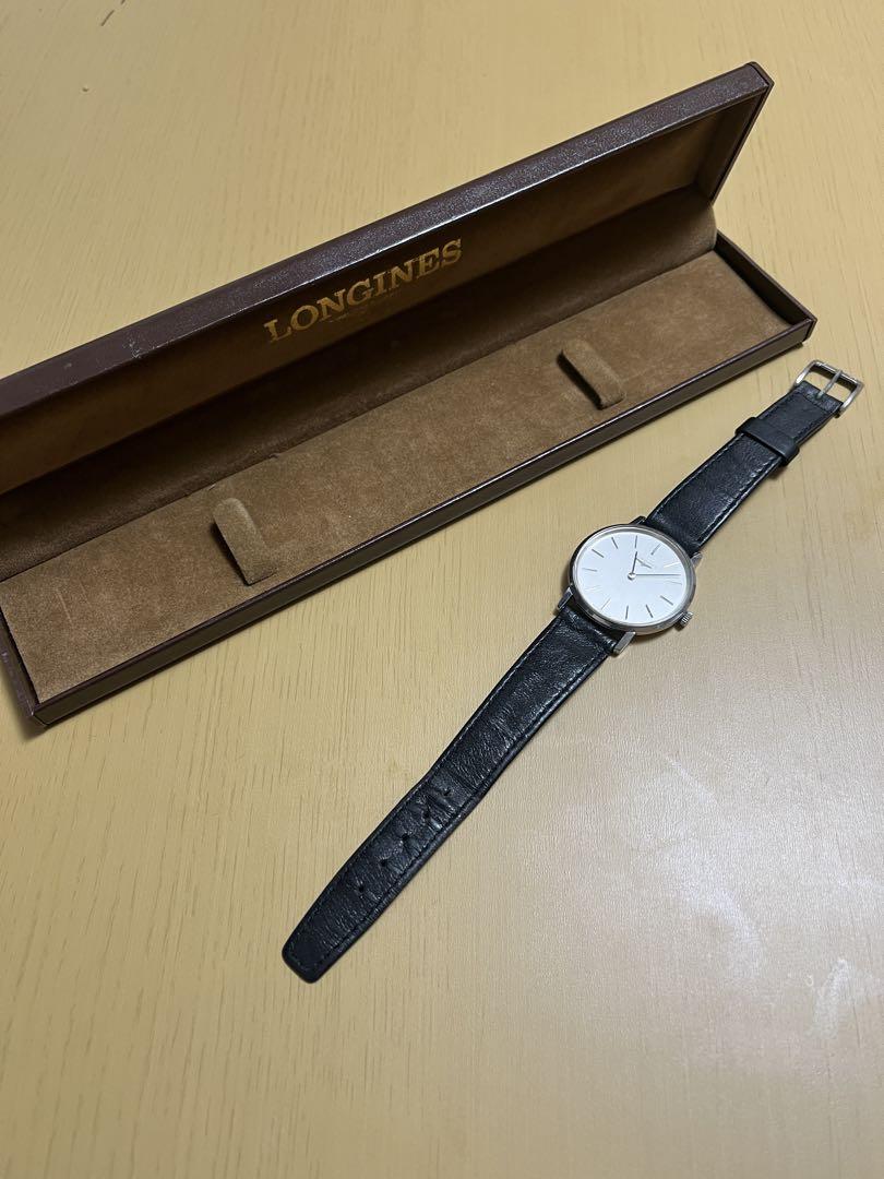 LONGINES 手巻き時計 シルバー文字盤 ブラックレザー