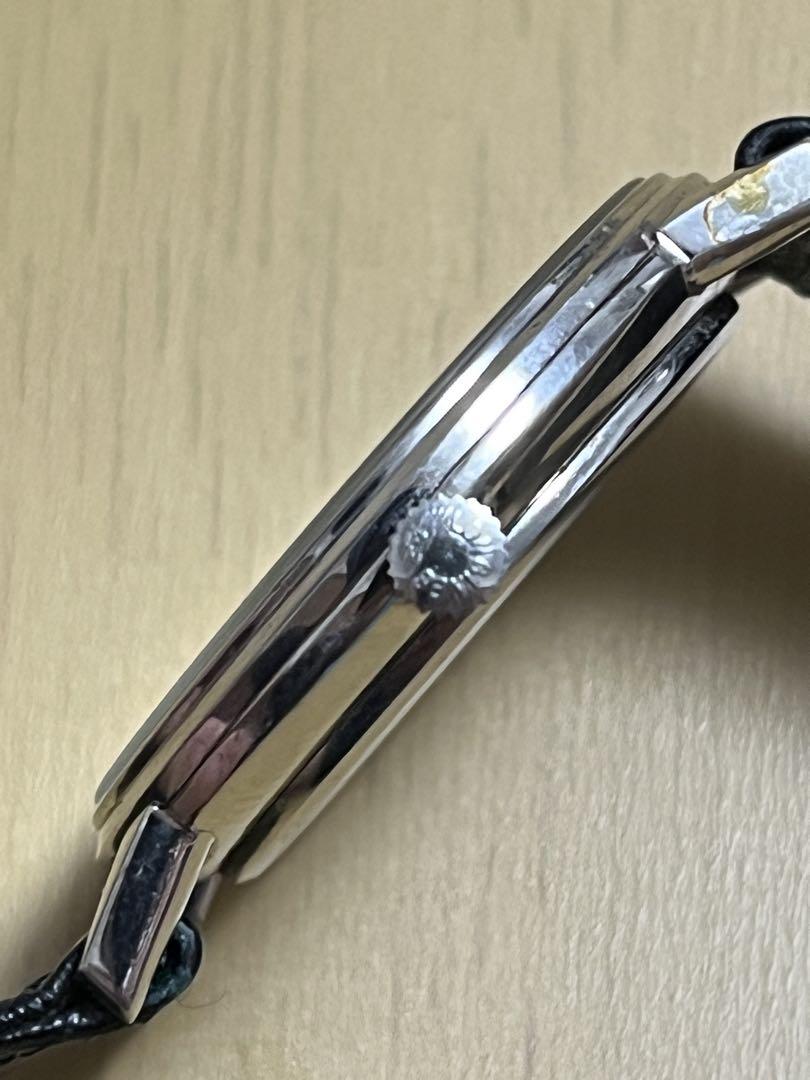 LONGINES 手巻き時計 シルバー文字盤 ブラックレザー